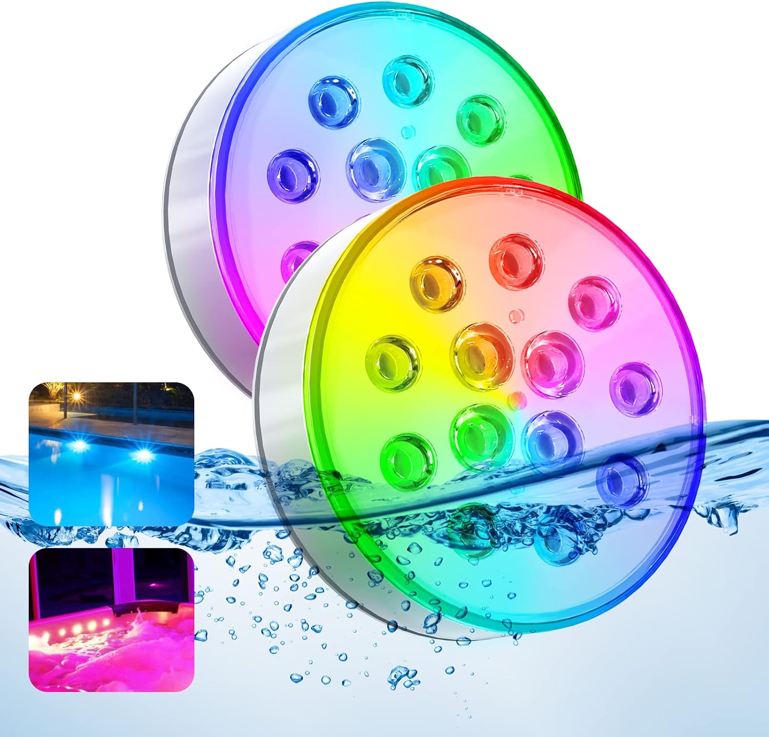 Pool Lights, Upgraded Rechargeable Submersible LED Lights with Remote IP68 Water...