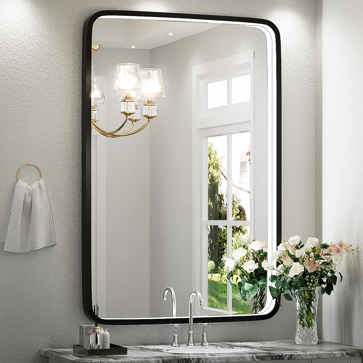 36x24 Inch LED Bathroom Mirror with Lights, Black...