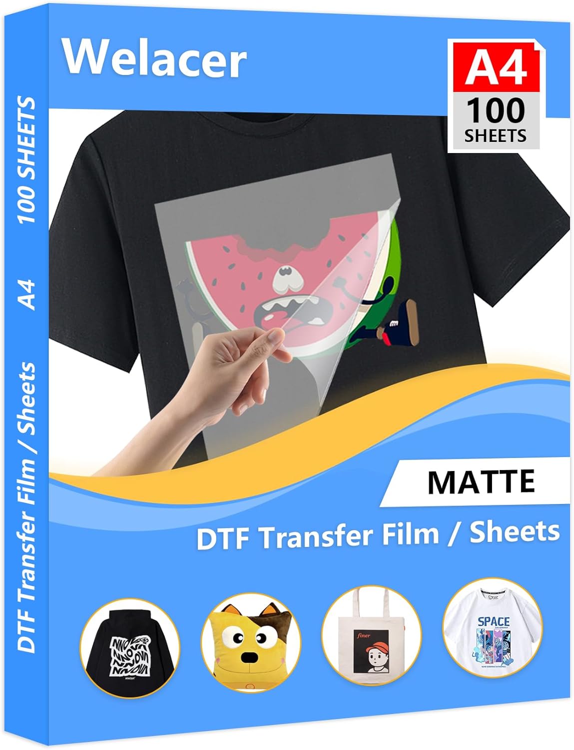 100 Sheets DTF Transfer Film Paper A4 Double Sided Thick Clear Pretreat Sheets,...