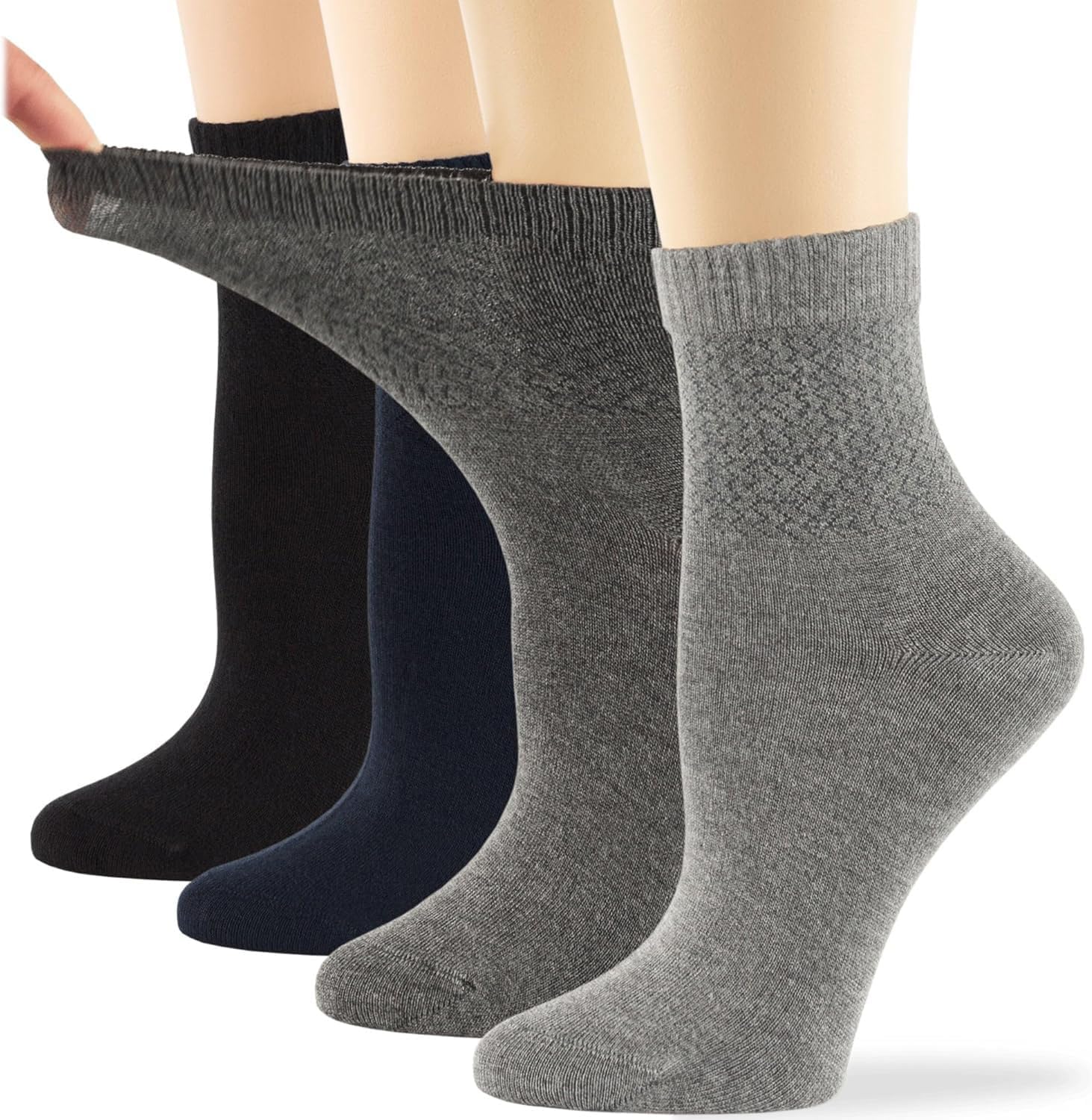 Dafi soft 4 Pairs Women Bamboo Quarter Diabetic Extra Wide Fashion Socks, Soft T...