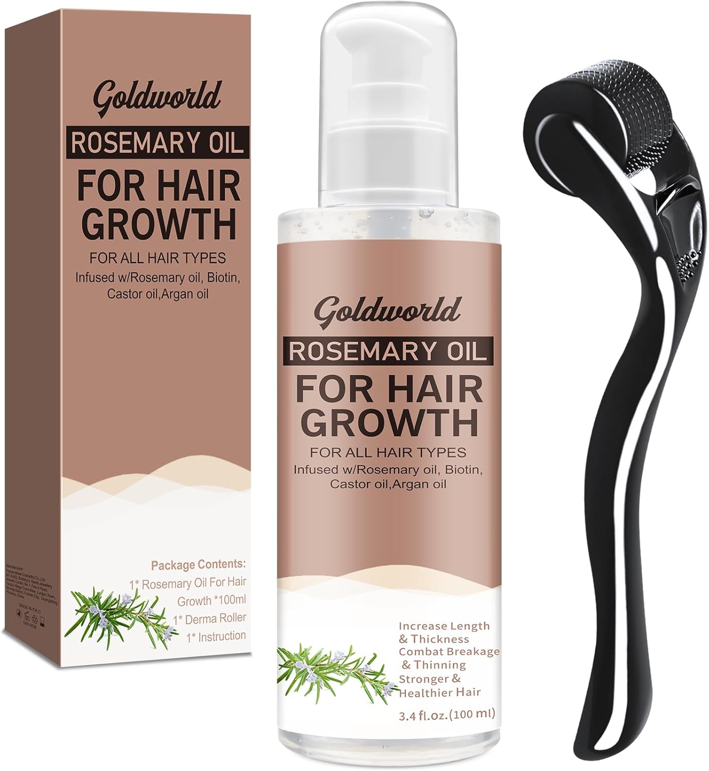 GoldWorld Rosemary Oil for Hair Growth,w/Derma Roller Hair Growth Men Women 100m...