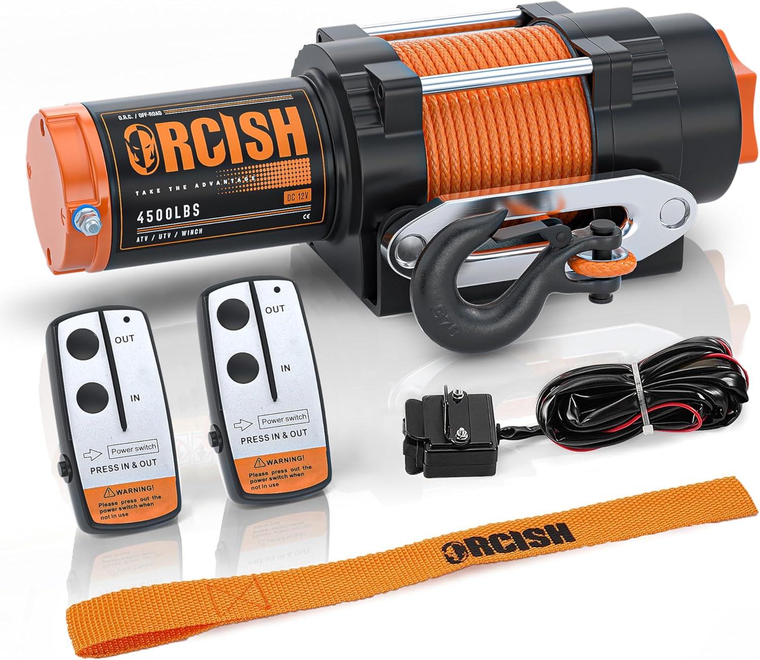 ORCISH 12V 4500LBS Waterproof Electric Winch, Synthetic Rope ATV/UTV/Truck Winch...