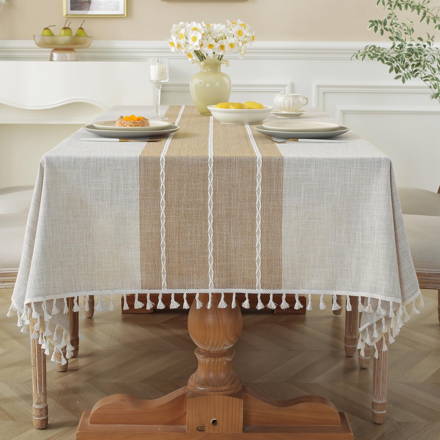 JIALE Table Cloth, Special Rectangle Table Cover, Heavy Duty Cotton Linen Waterp...