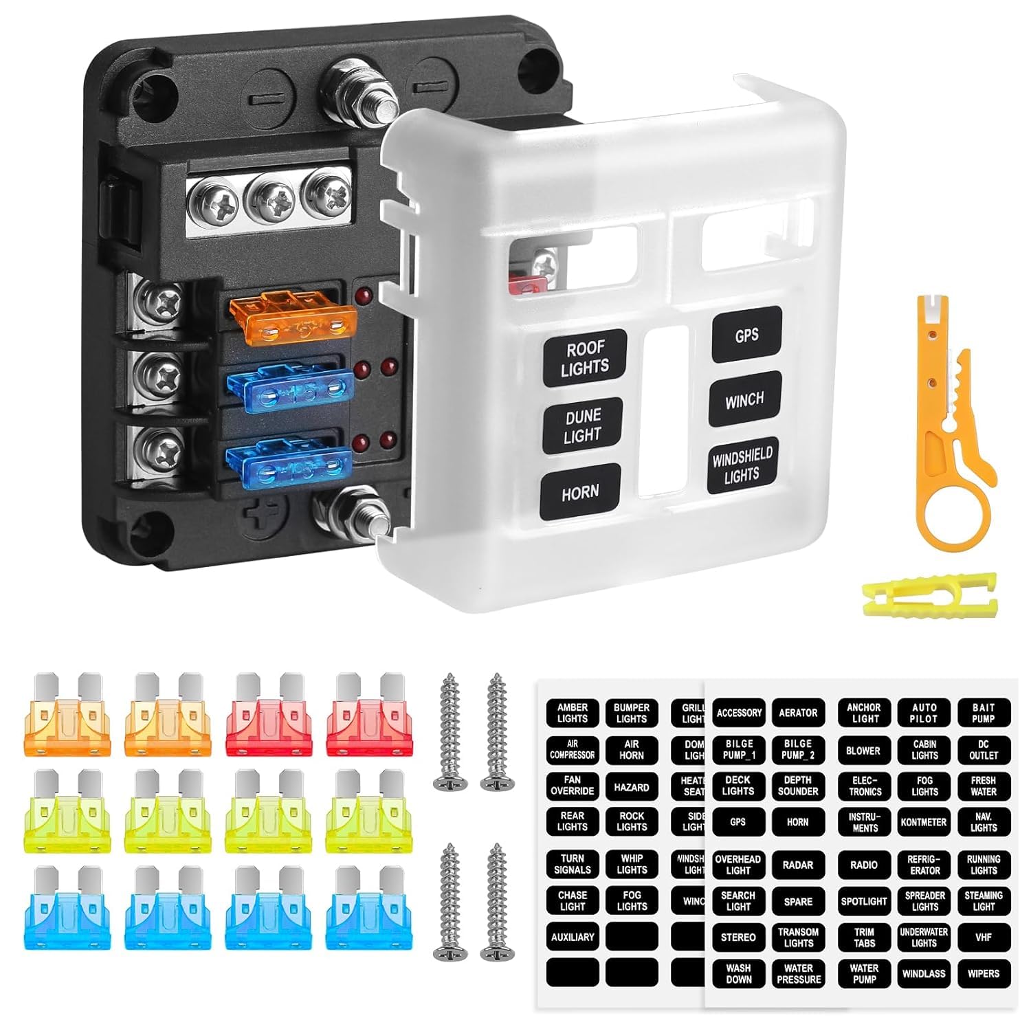 Rovtop 6 Way Blade Fuse Box, 12V/24V/32V Fuse Box with Negative Bus,with LED Ind...