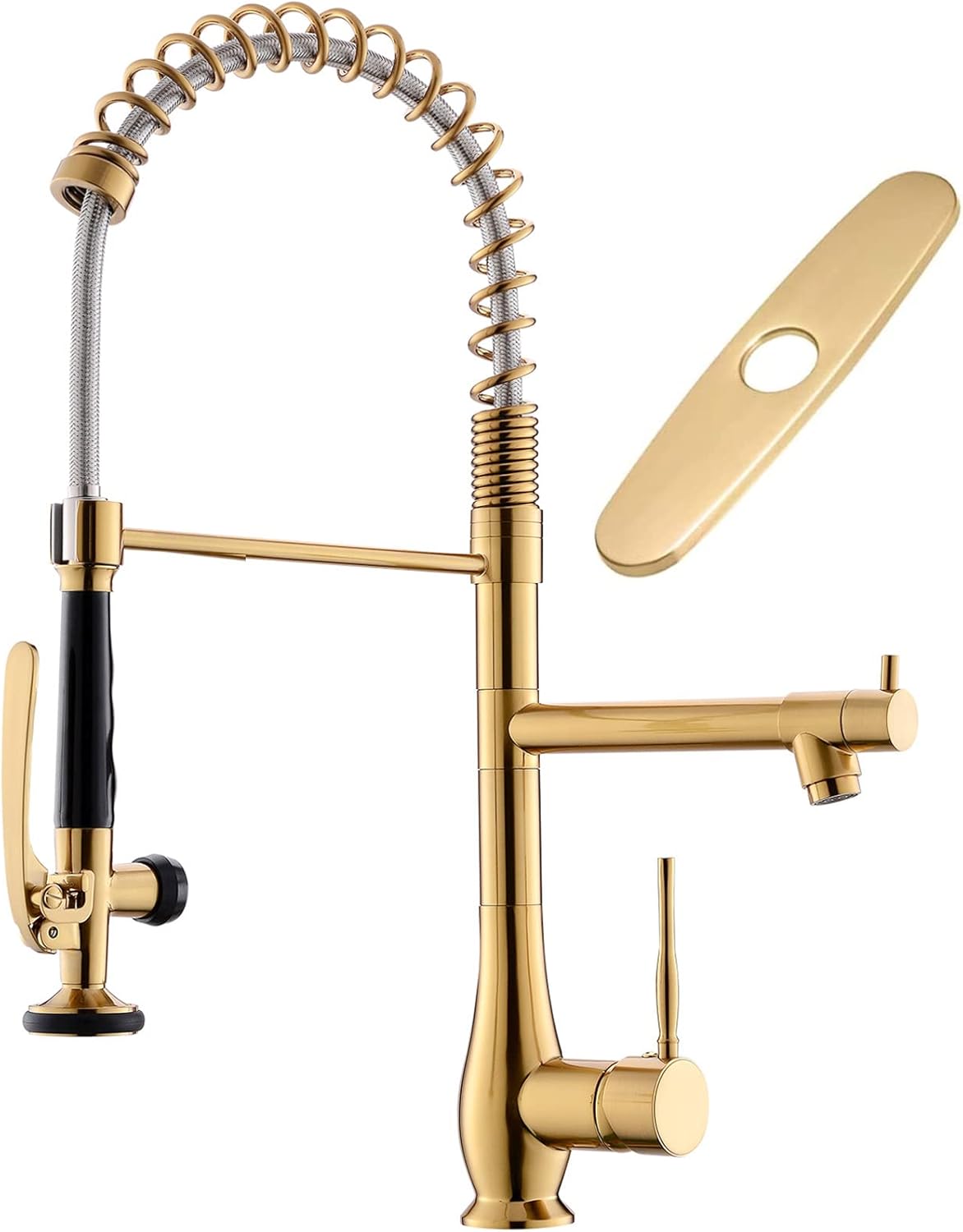 GIMILI Brushed Gold Kitchen Faucet with Pull Down Sprayer Single Handle High Pre...