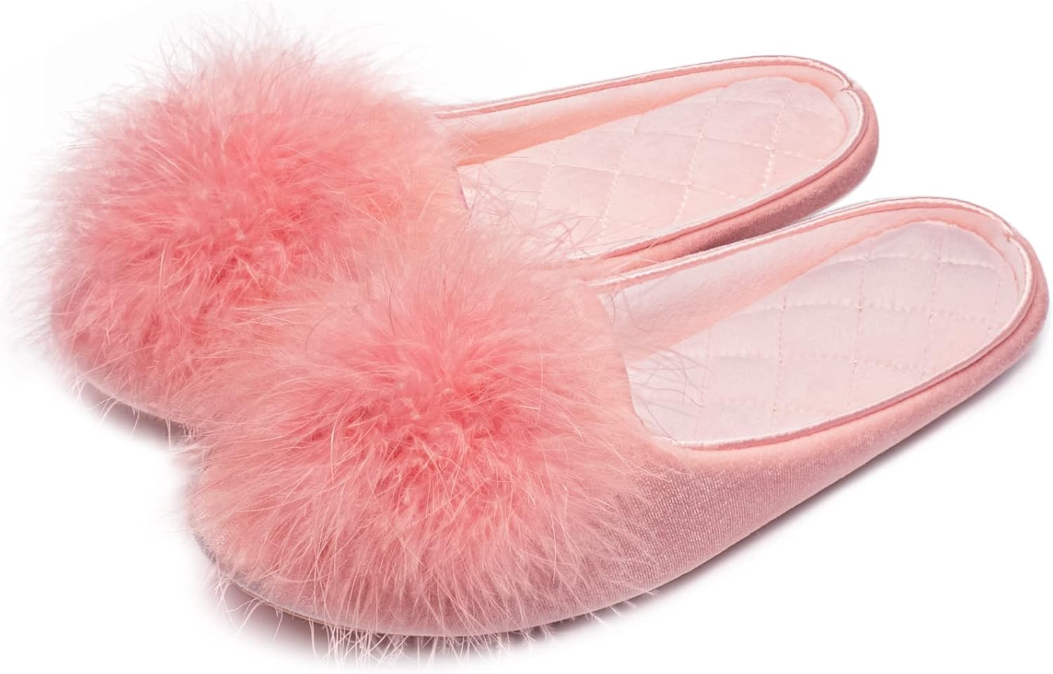 GRITHEIM Women's Fuzzy Pom Pom Feather Velvet House Slippers Sexy Cozy Bedroom S...