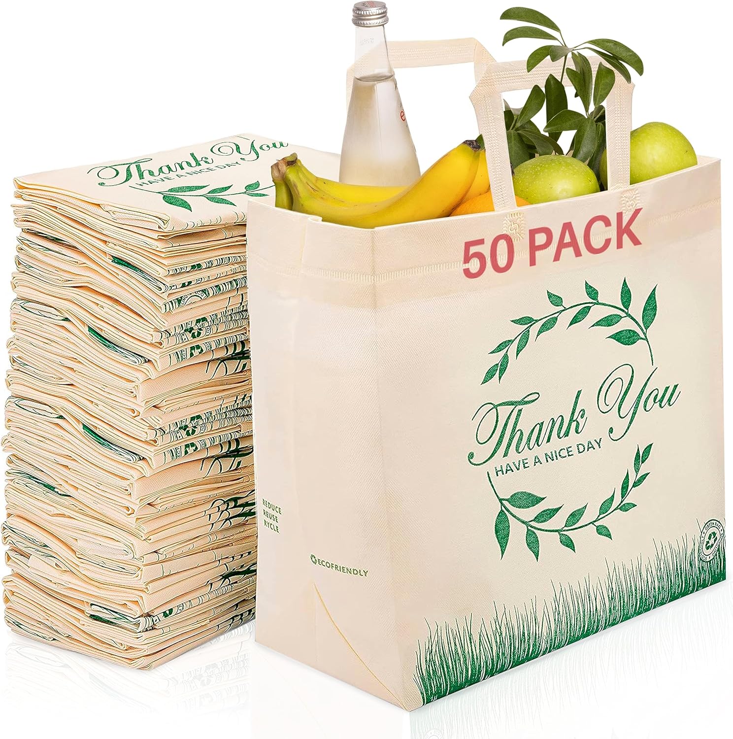 Reusable Shopping Bags, Eco-Friendly Thank You-Have a Nice Day Large Grocery Bag...