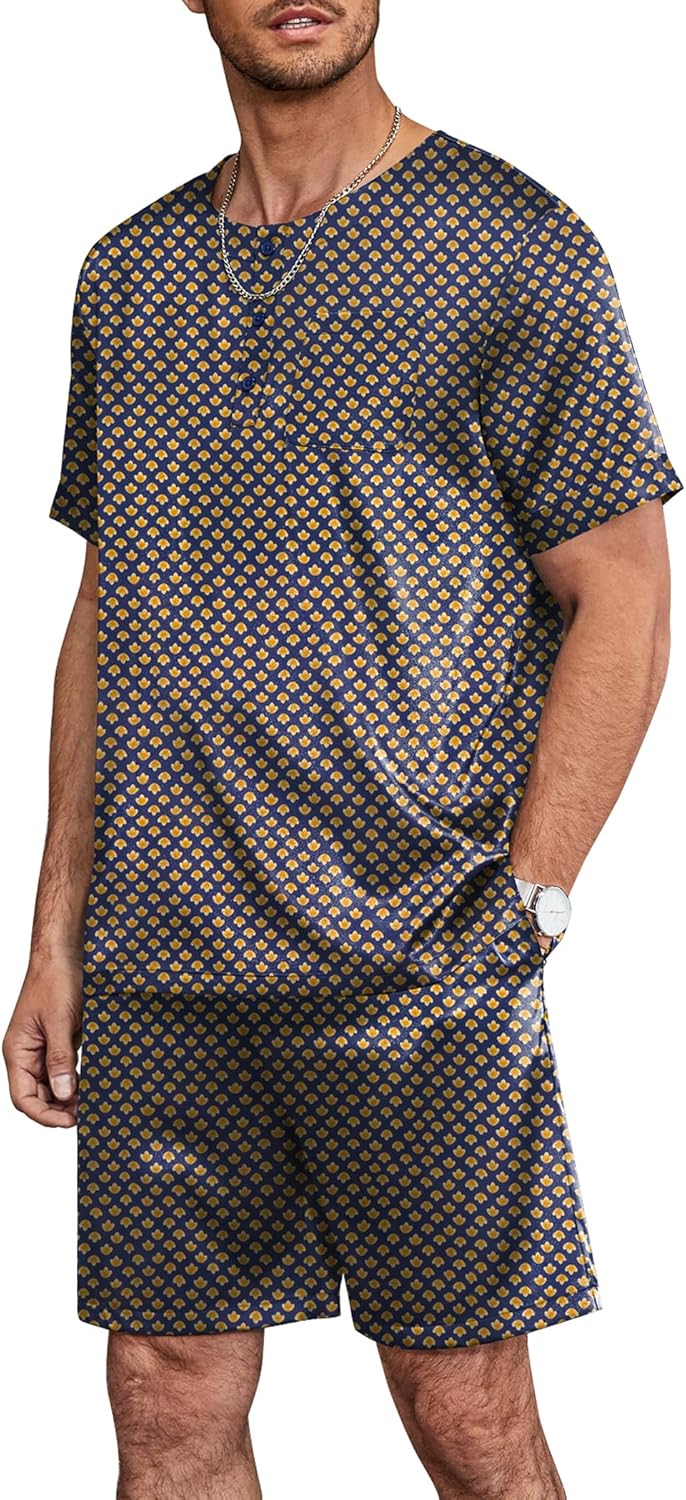 Ekouaer Satin Pajamas, Special Men Silk Sleepwear, Innovative 2 Piece Shorts Lou...
