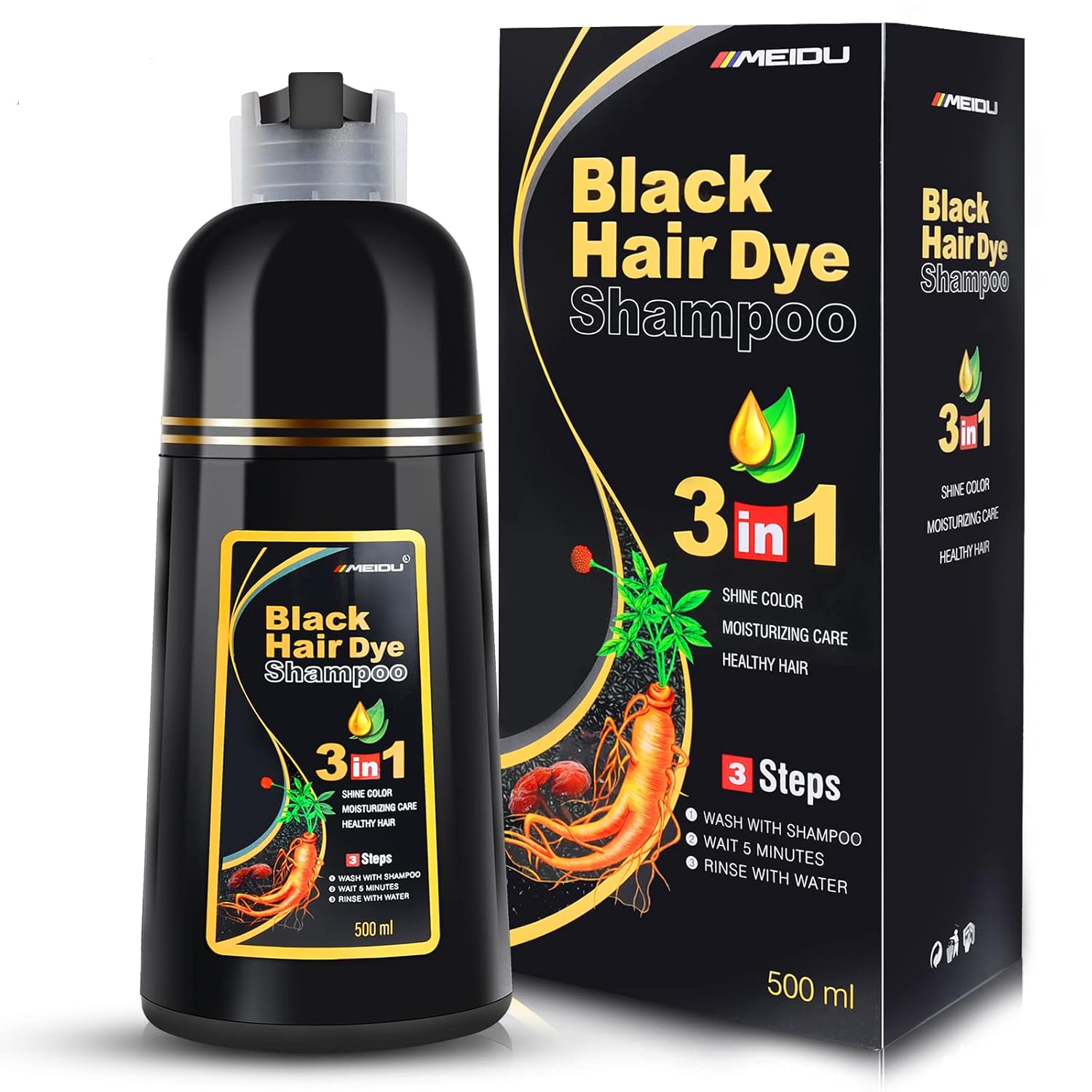 IIIMEIDU Herbal Gray Hair Coverage Shampoo for Women and Men, 3 in 1 Natural Ing...