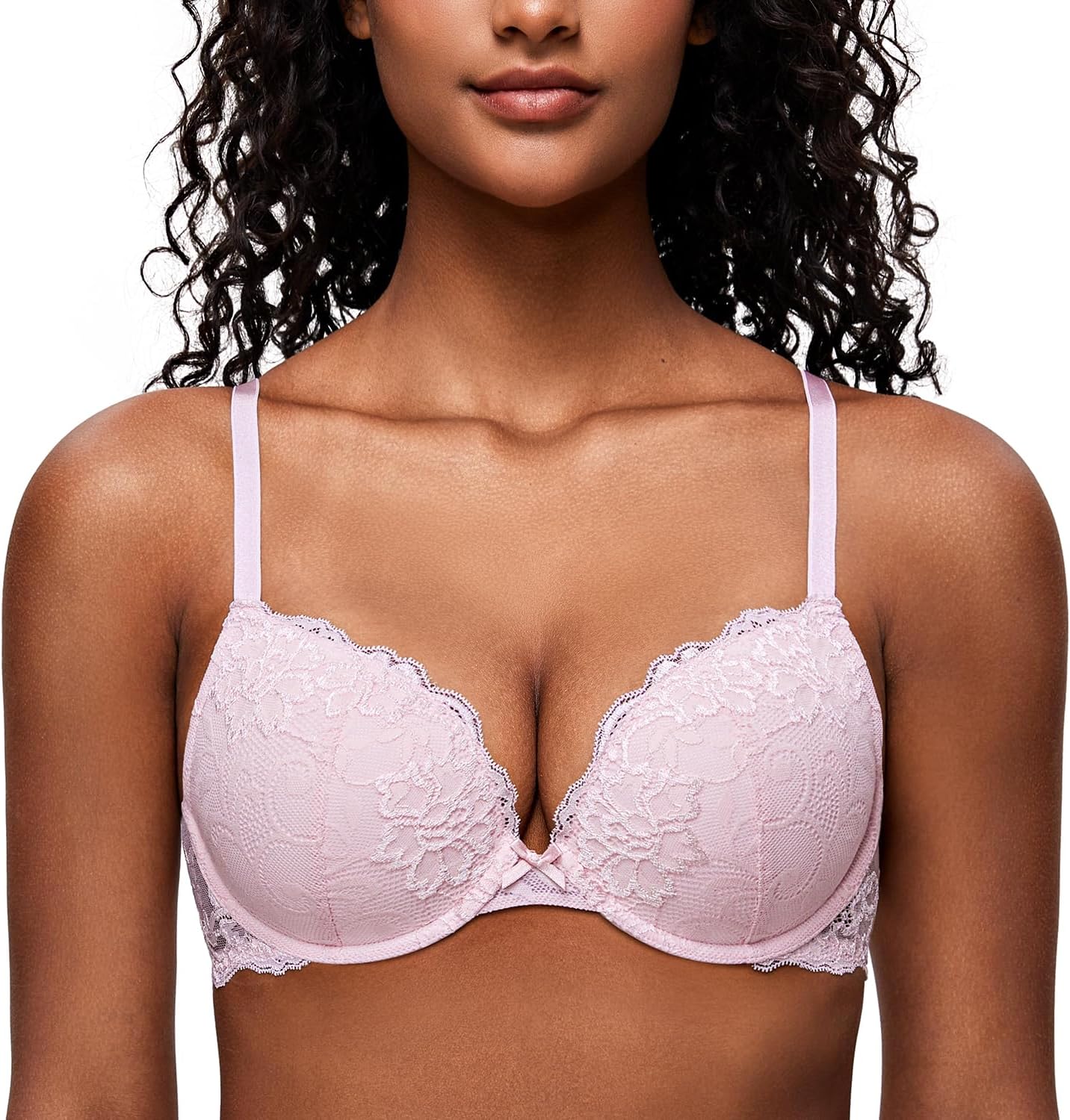 Deyllo Women's Push Up Lace Bra Sexy Deep V Lift Up Bra Underwire Padded Comfort...