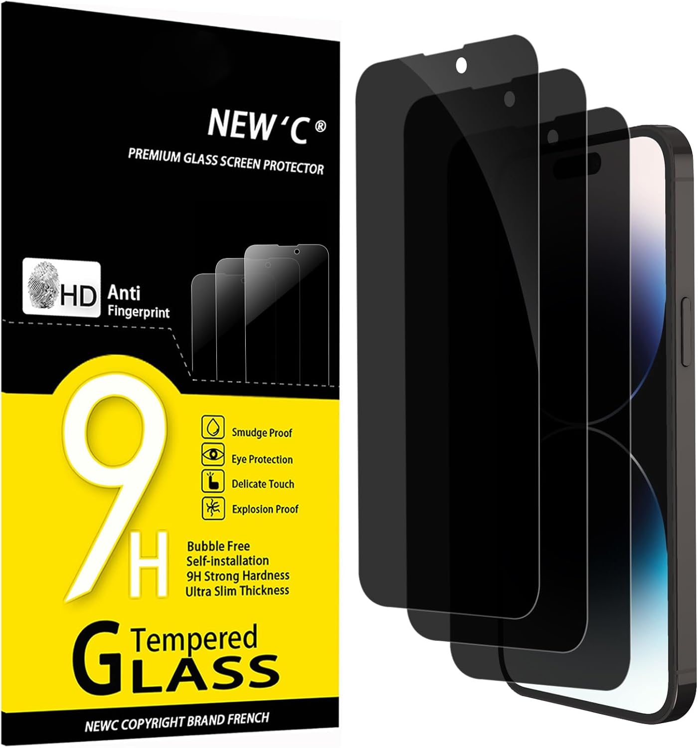 NEW'C 3 Pack Privacy Screen Protector for iPhone 14 Pro Max (6.7"), Balanced 35-...