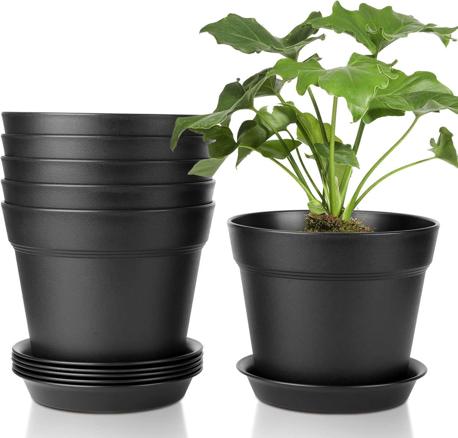 T4U 17.5CM Plastic Plant Pots 6-Pack, Large Flower...