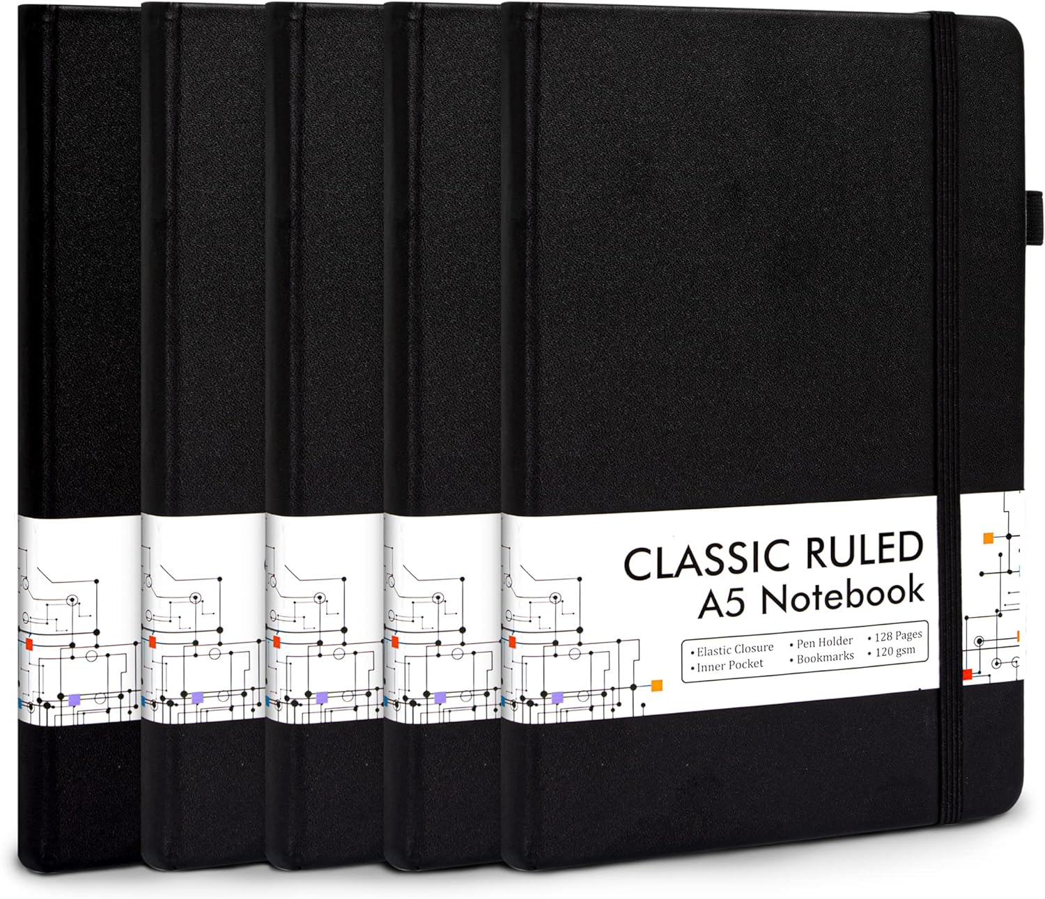 feela 5 Pack A5 Notebooks Multipack, Ruled Lined Notepads A5 (120 GSM), Hardback...
