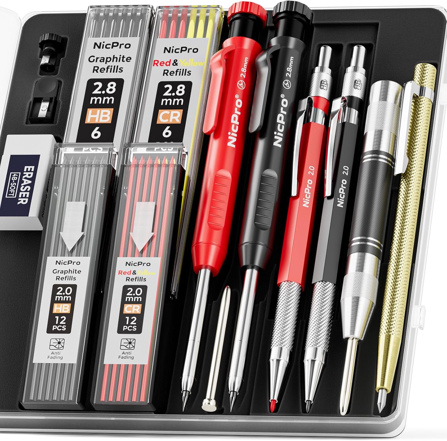 Nicpro 15 Pack Carpenter Pencil Set with Sharpener, Mechanical Carpenter Pencils...