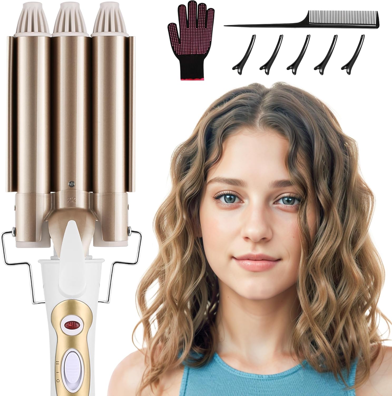 DazSpirit 3 Barrel Hair Wavers for Long/Short Hair, 22 mm Hair Curler Mermaid Ha...
