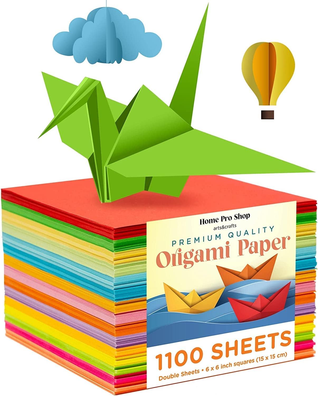 Home Pro Shop Origami Paper 15cm x 15 cm, 1100 Sheets - Double-Sided Square Orig...