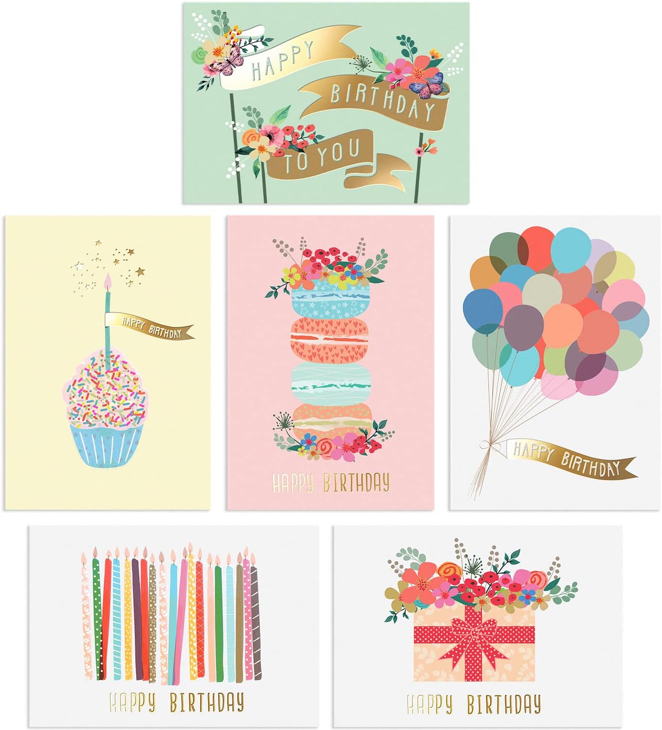 Gold Foil Bulk Birthday Cards Assortment – 48pc Bulk Happy Birthday Card with En...