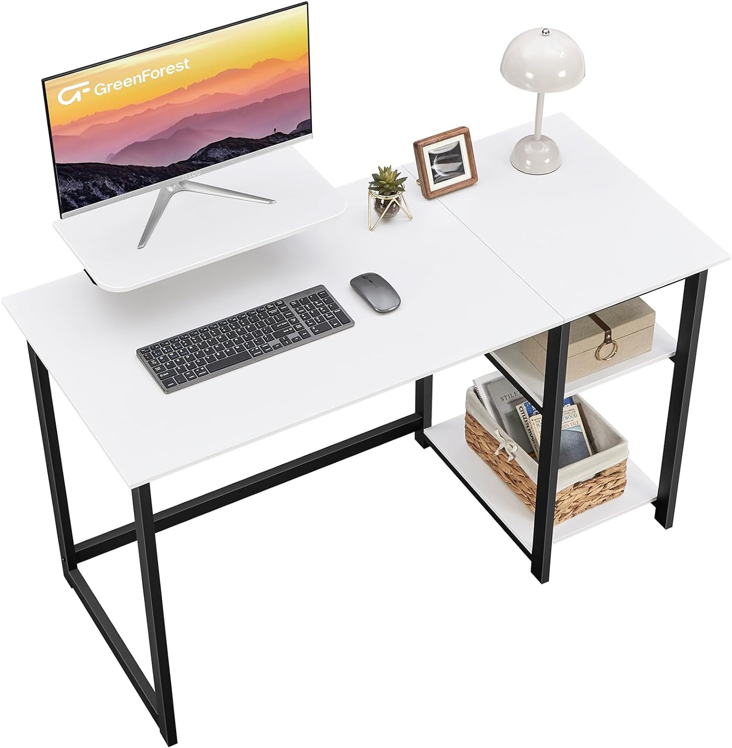 GreenForest Computer Desk, Modern Desk with Monitor Stand, Special 120cm Desk wi...