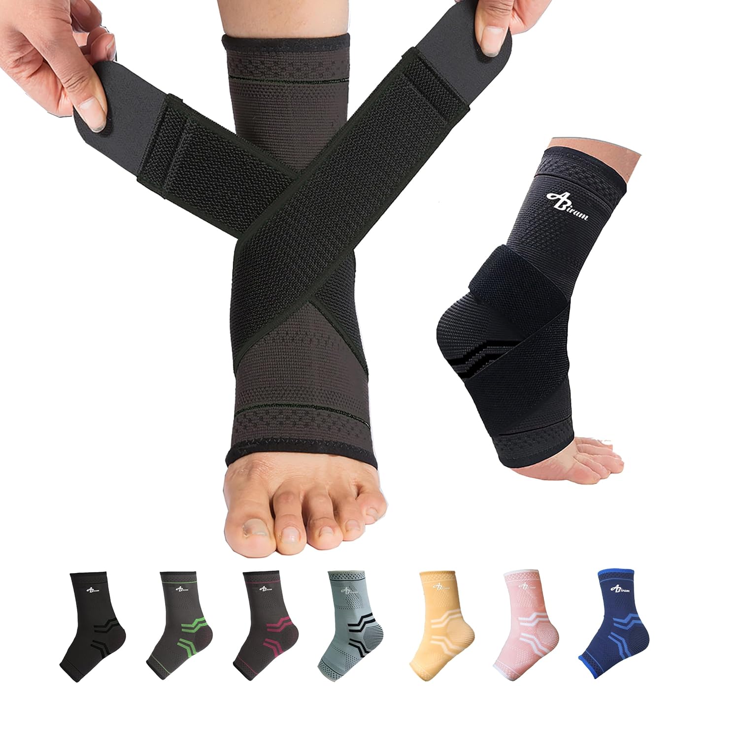 ABIRAM Foot Sleeve (Pair) with Compression Wrap, Ankle Brace For Arch, Ankle Sup...