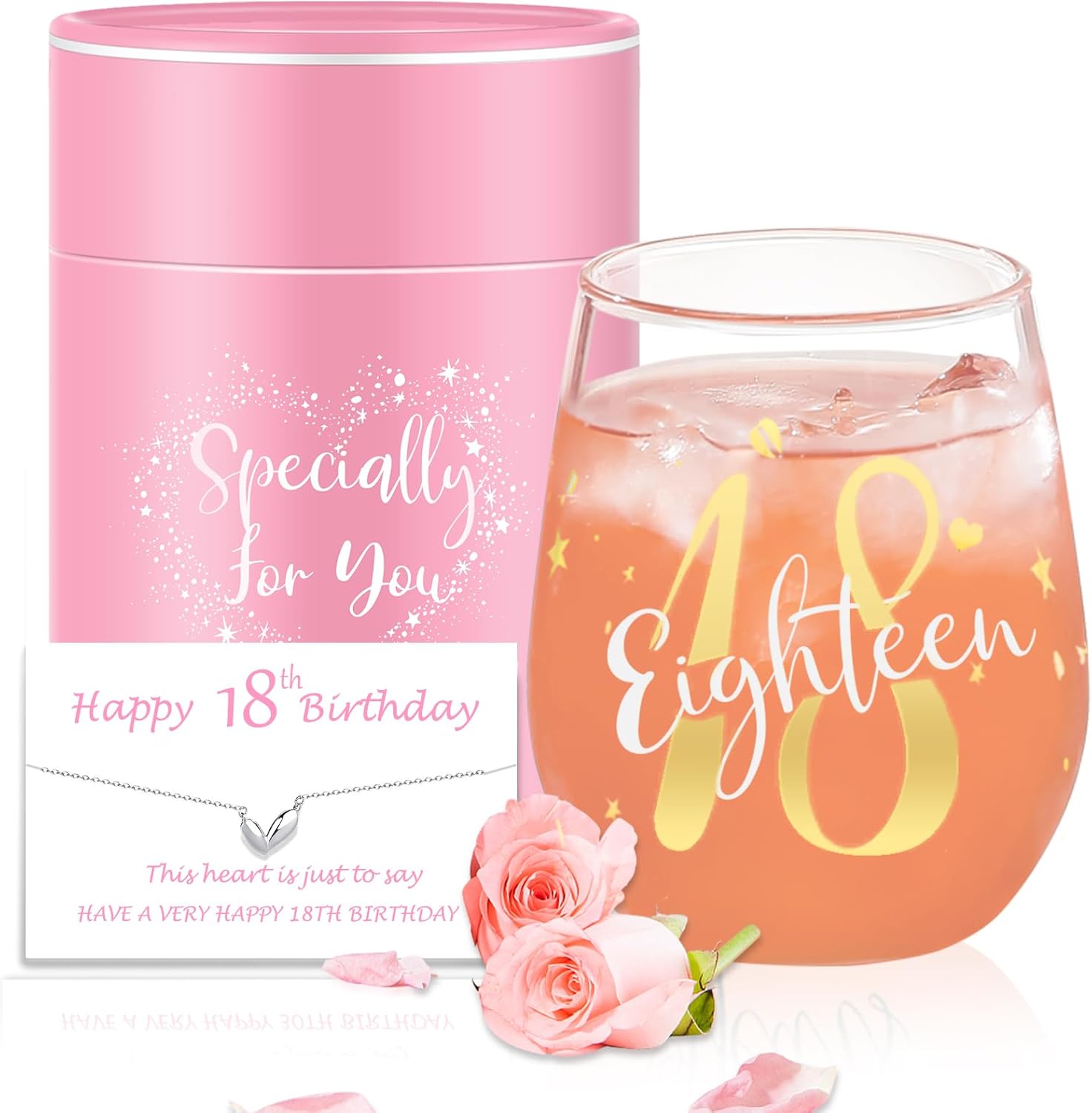 Yalucky 18th Birthday Gifts for Girls Stemless Wine Glasses Personalised Birthda...