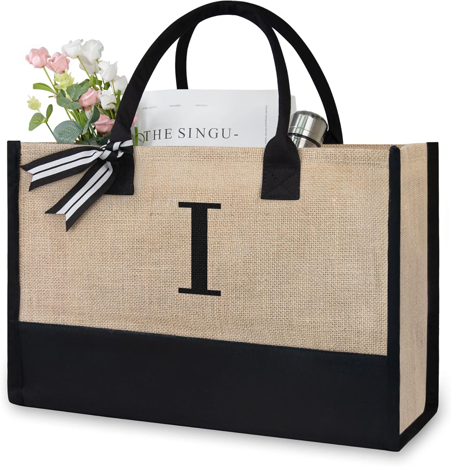 Personalized TOPDesign Initial Jute/Canvas Tote Bag, Special Present Bag for Wed...