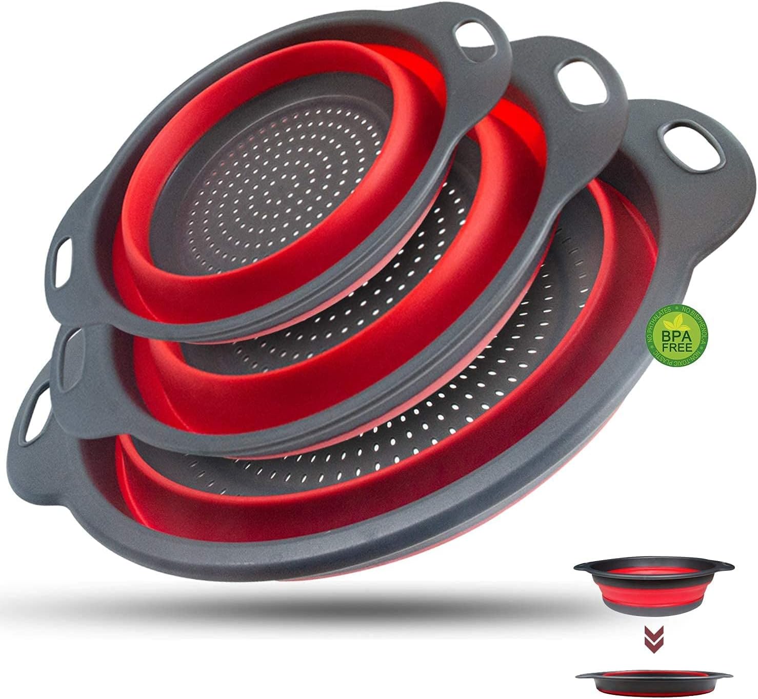 Collapsible Colander Set by Walfos, Special Silicone Folding Strainers with Spac...