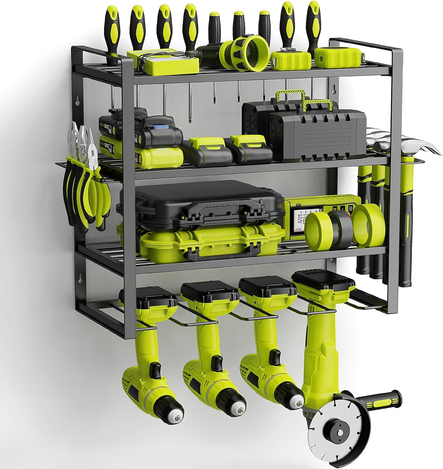 WELDUN 4 Layer Power Tool Organizer Storage Rack, Special Wall Mount Drill Holde...