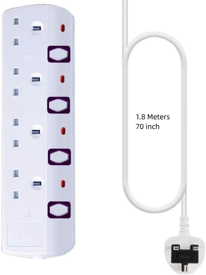 Extension Lead with Individual Switches, 13Amp Extension Cord Surge Protected Ex...