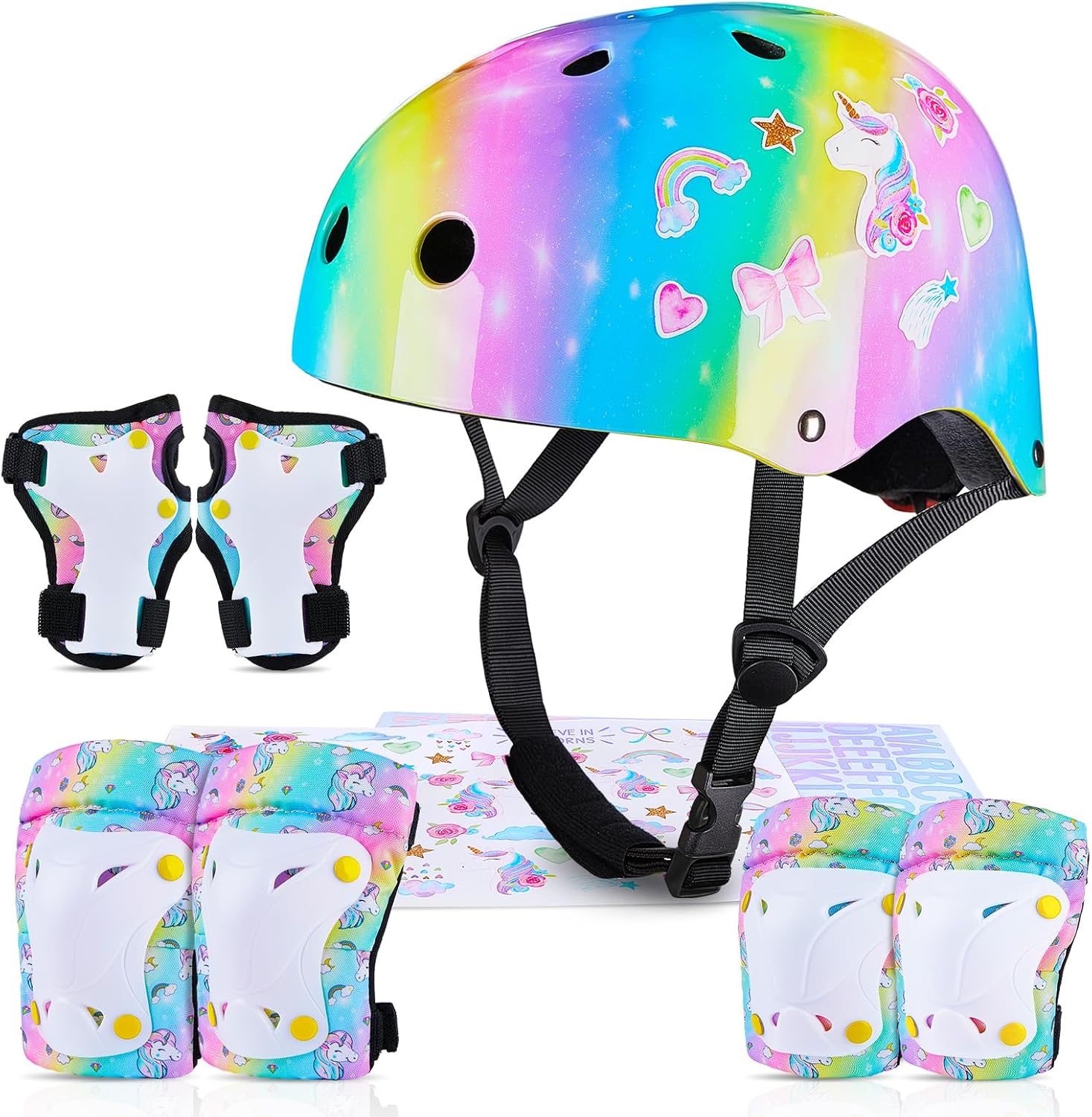MHJY Kids Helmet and Pads Set with DIY Stickers Girls Bike Helmet Age 3-8 Years...