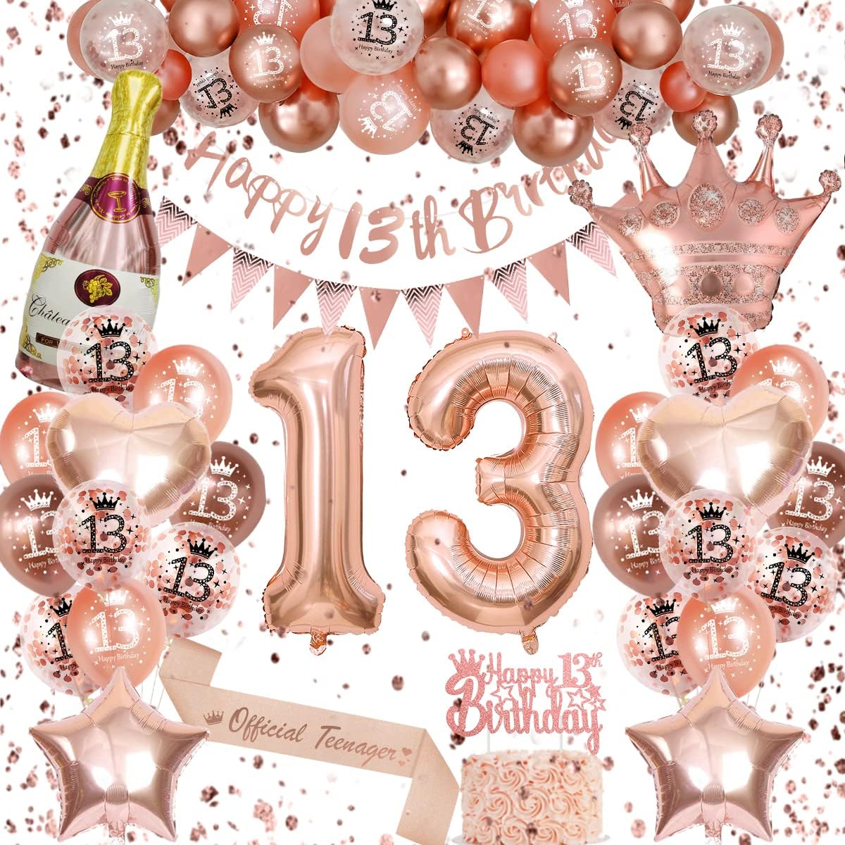 13th Birthday Decorations Girls, Rose Gold Birthday Decoration, Girl Birthday Pa...