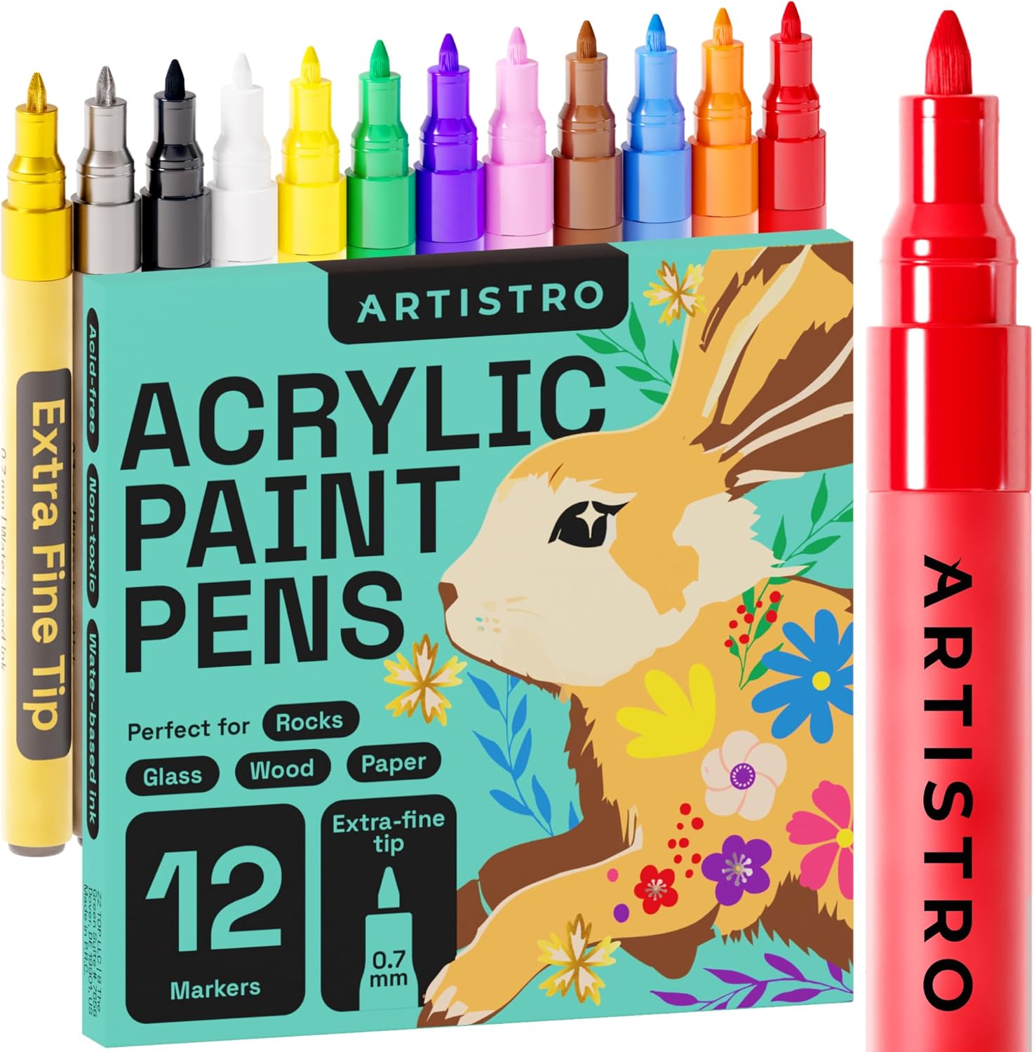 ARTISTRO 12 Acrylic Paint Pens Art Set for Rock Painting, Stone, Pebbles, Cerami...