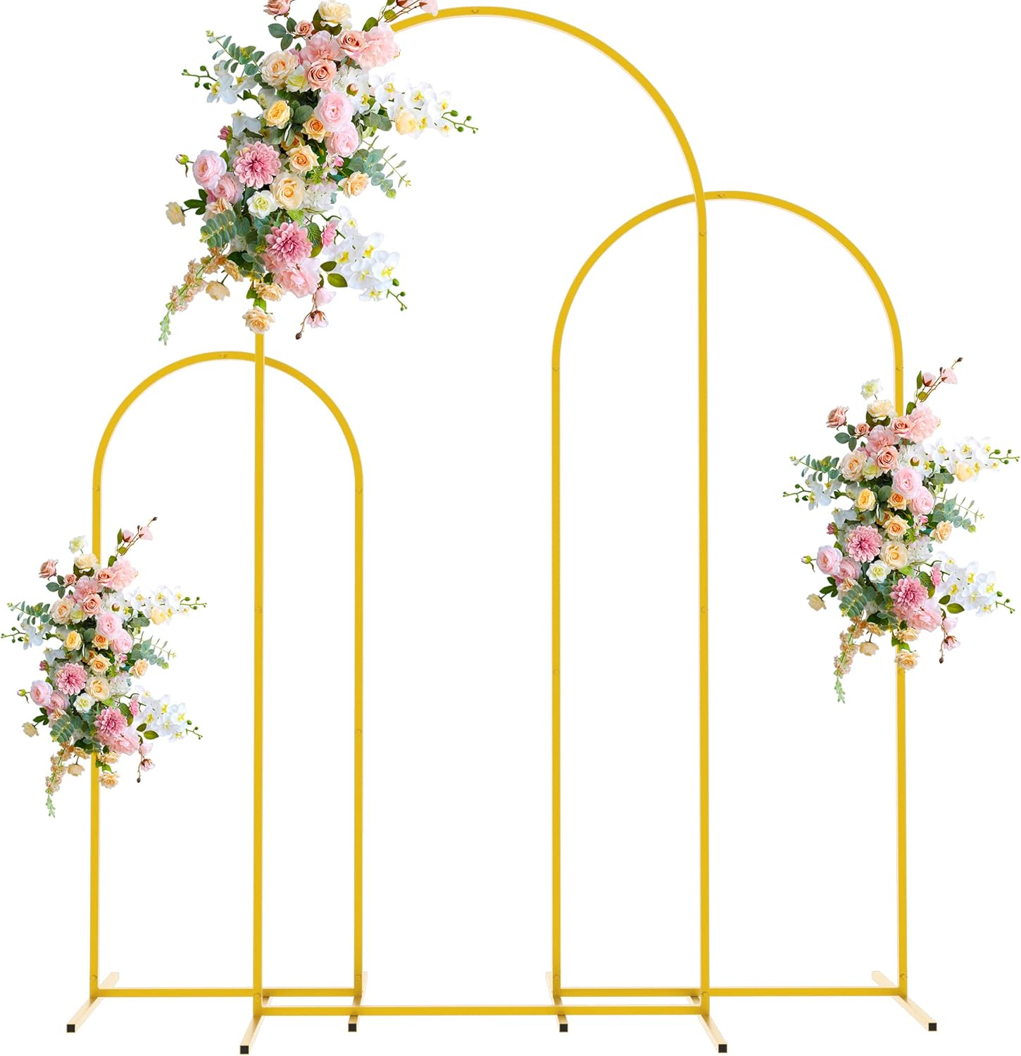 Wokceer Wedding Arch Backdrop Stand 6FT, 5FT, 4FT Set of 3 Gold Metal Arch Backd...