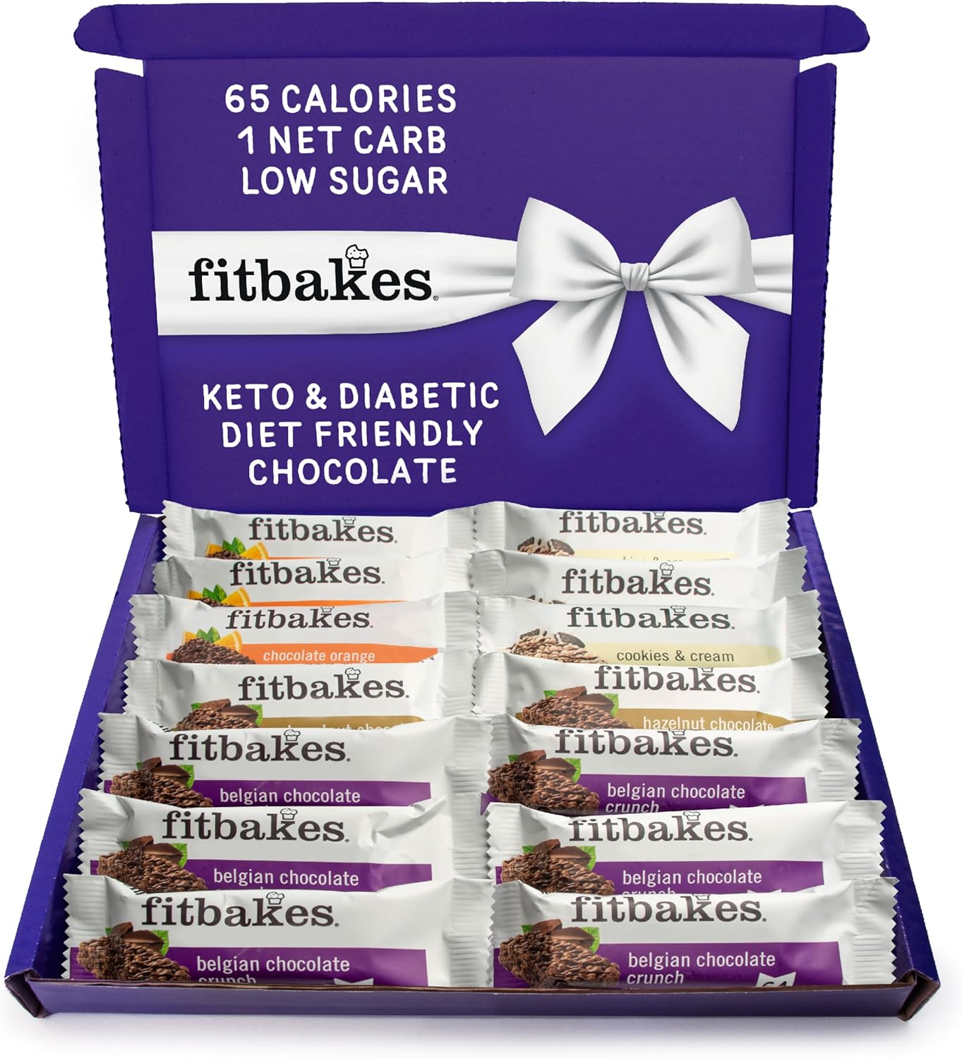 Fitbakes Gift Box - 65 Calories (14x19g) Mini Chocolate Crunch Keto Bars, Diabet...