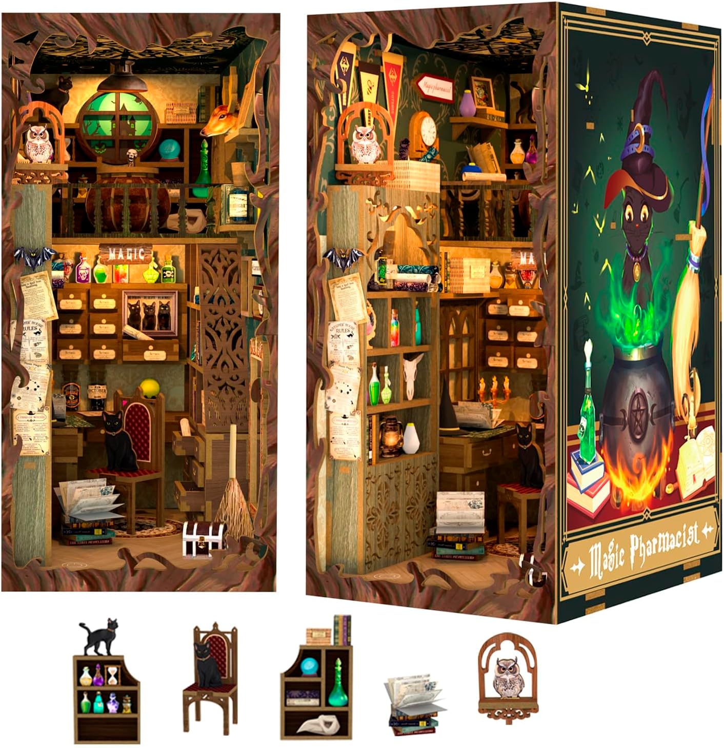 CUTEBEE DIY Book Nook Kit, Unique Miniature Dolls House Kit with Furniture and L...