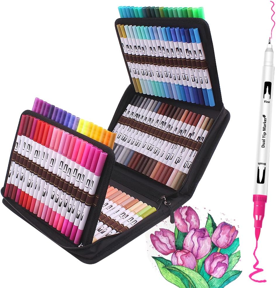 Laconile Colouring Pens,120 Dual Tip Brush Pens Watercolour Brush Fineliner Felt...
