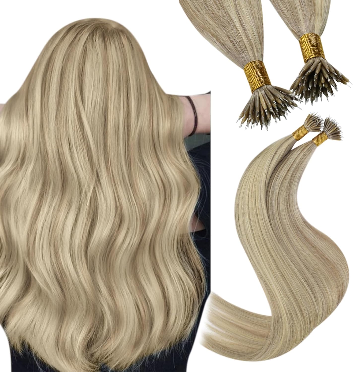 YoungSee Blonde Nano Hair Extensions, Special Real Hair Nano Bead Human Hair Ext...