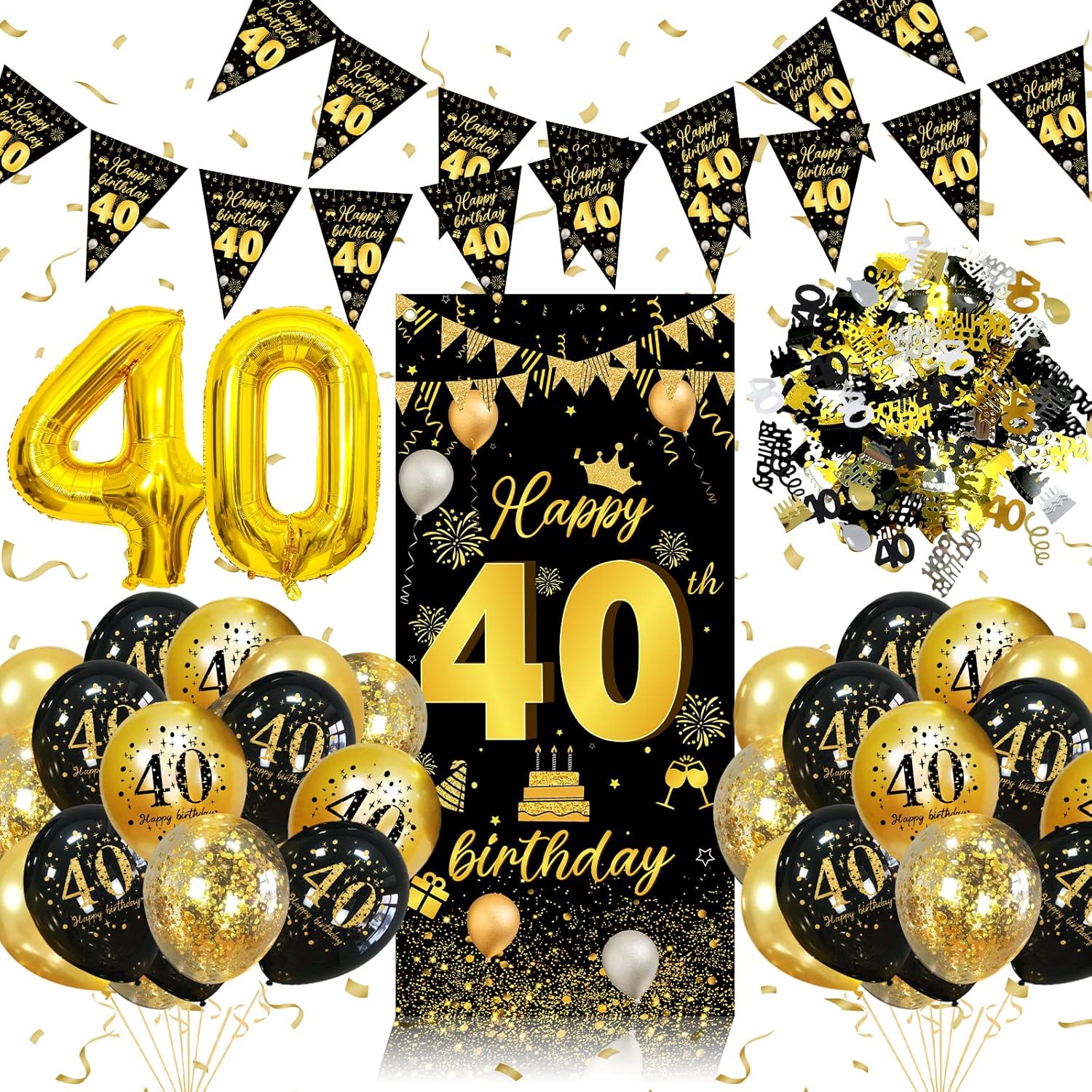 40th Birthday Decorations for Women, Black Gold 40th Birthday Decoration Men, 40...