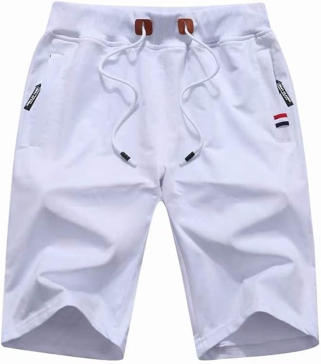 Tansozer Mens Gym Shorts Summer Sports Shorts Zip Pockets L White