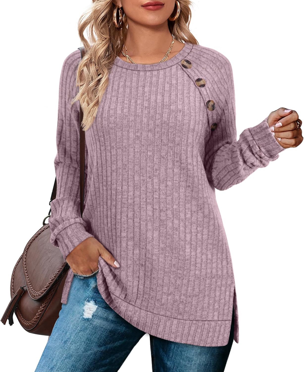 Aokosor Long Sleeve Tops, Special Lightweight Jumpers for Women, Unique Ladies T...