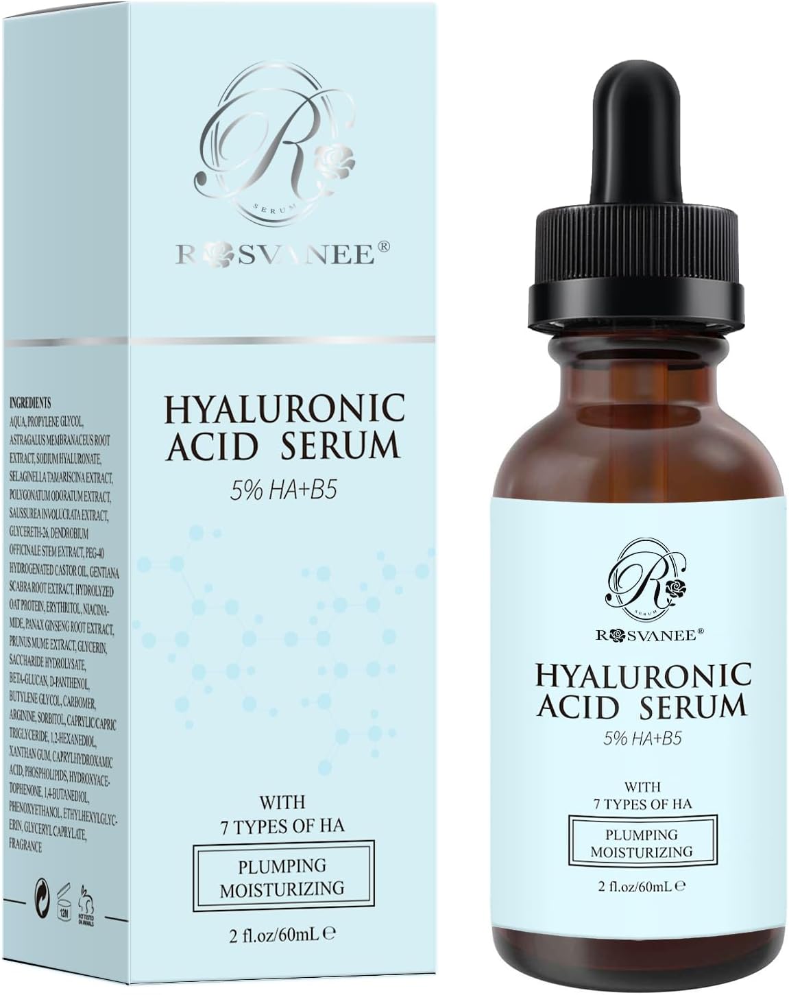 ROSVANEE Hyaluronic Acid Serum for Face 60ml, 5% Hyaluronic Acid + Vitamin B5 wi...