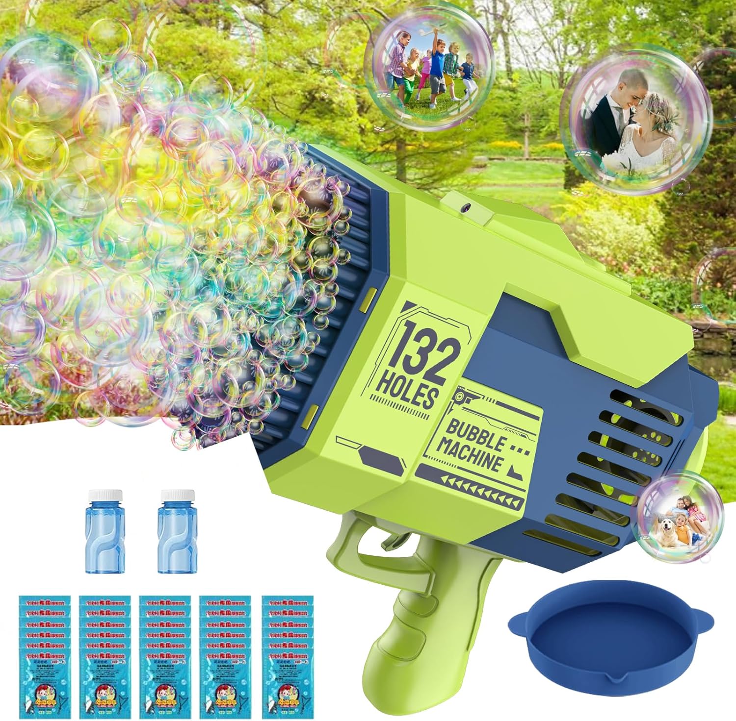 Bubble Gun,132 Hole Bubble Gun, Bazooka Bubble Gun with 2 Bottles of Bubble Liqu...