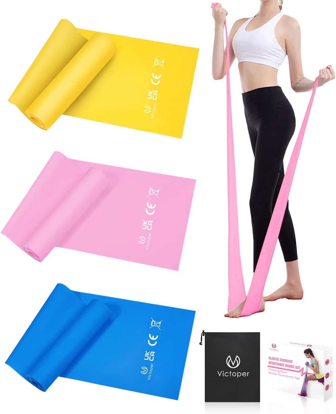 Victoper Resistance Bands, Pilates Band with Different Resistance Levels Elastic...