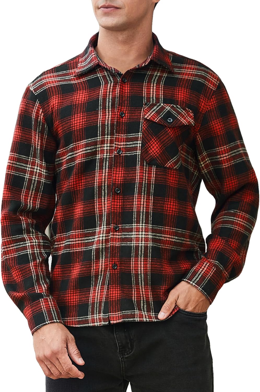 HISDERN Men's Shirt, Special Casual Plaid Flannel Shirt With Long Sleeve, Innova...