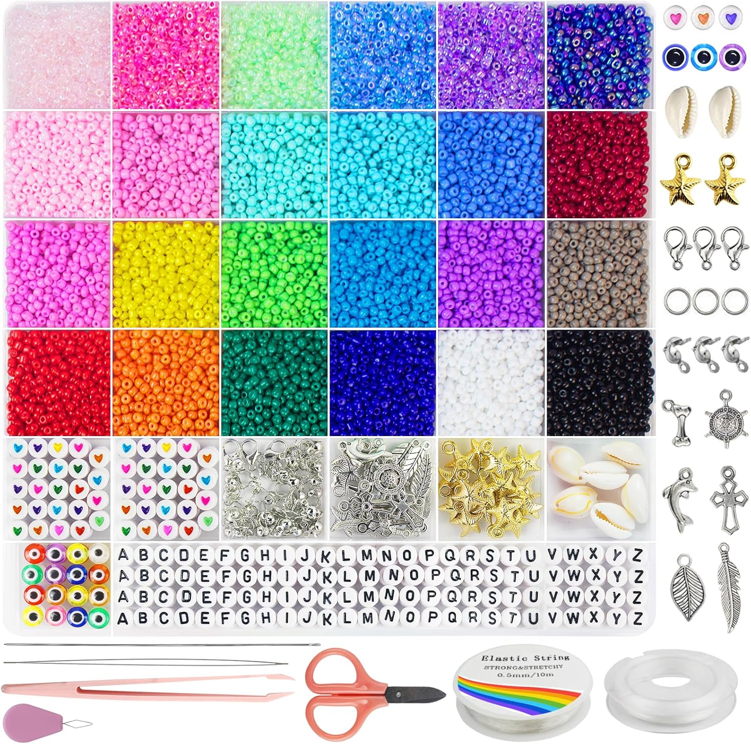 Dazhqp 7000pcs 3mm Glass Seed Beads for Bracelet Making Kit, Small Beads Friends...