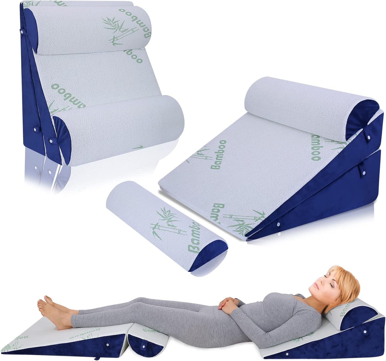 WDBBYL 4PCS Adjustable Bed Wedge Pillow Sleeping Support Set 100% Memory Foam fo...