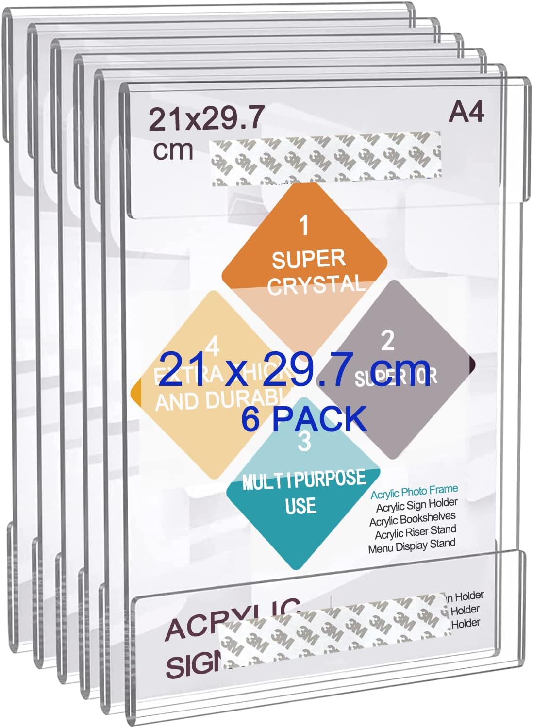 ROSSHINE A4 Wall Acrylic Sign Holder, 6pcs Perspex Wall Poster Display Holder wi...