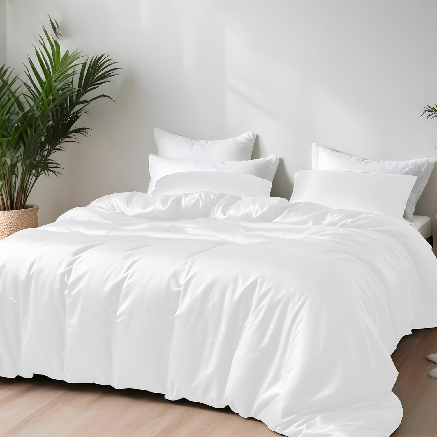 LINENWALAS 100% Organic Bamboo Single Duvet Cover Set, Silk Duvet Cover Sets for...