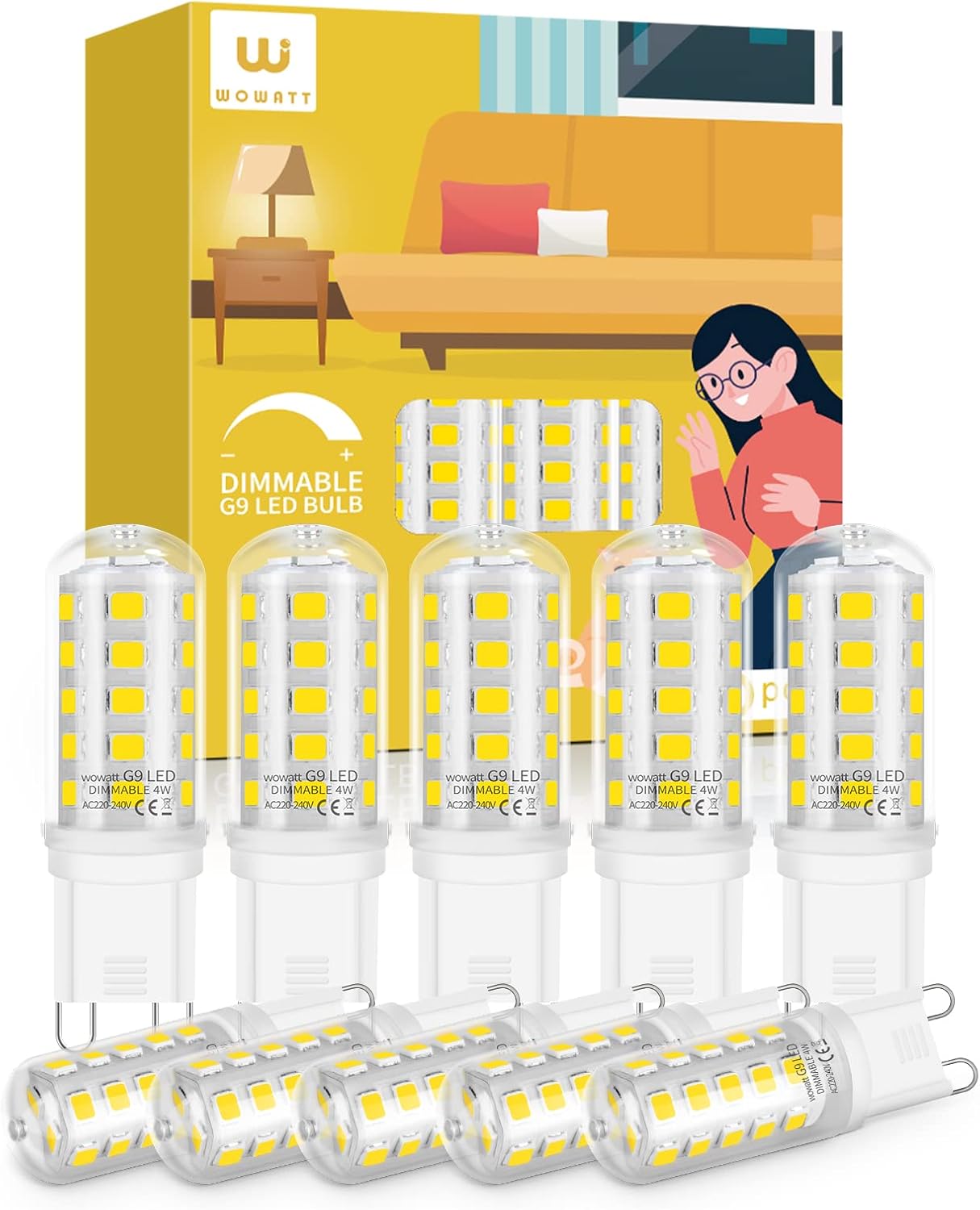 wowatt G9 LED Bulbs Dimmable Cool White 6000K, 10 Pack, 4W G9 LED Light Bulbs Eq...