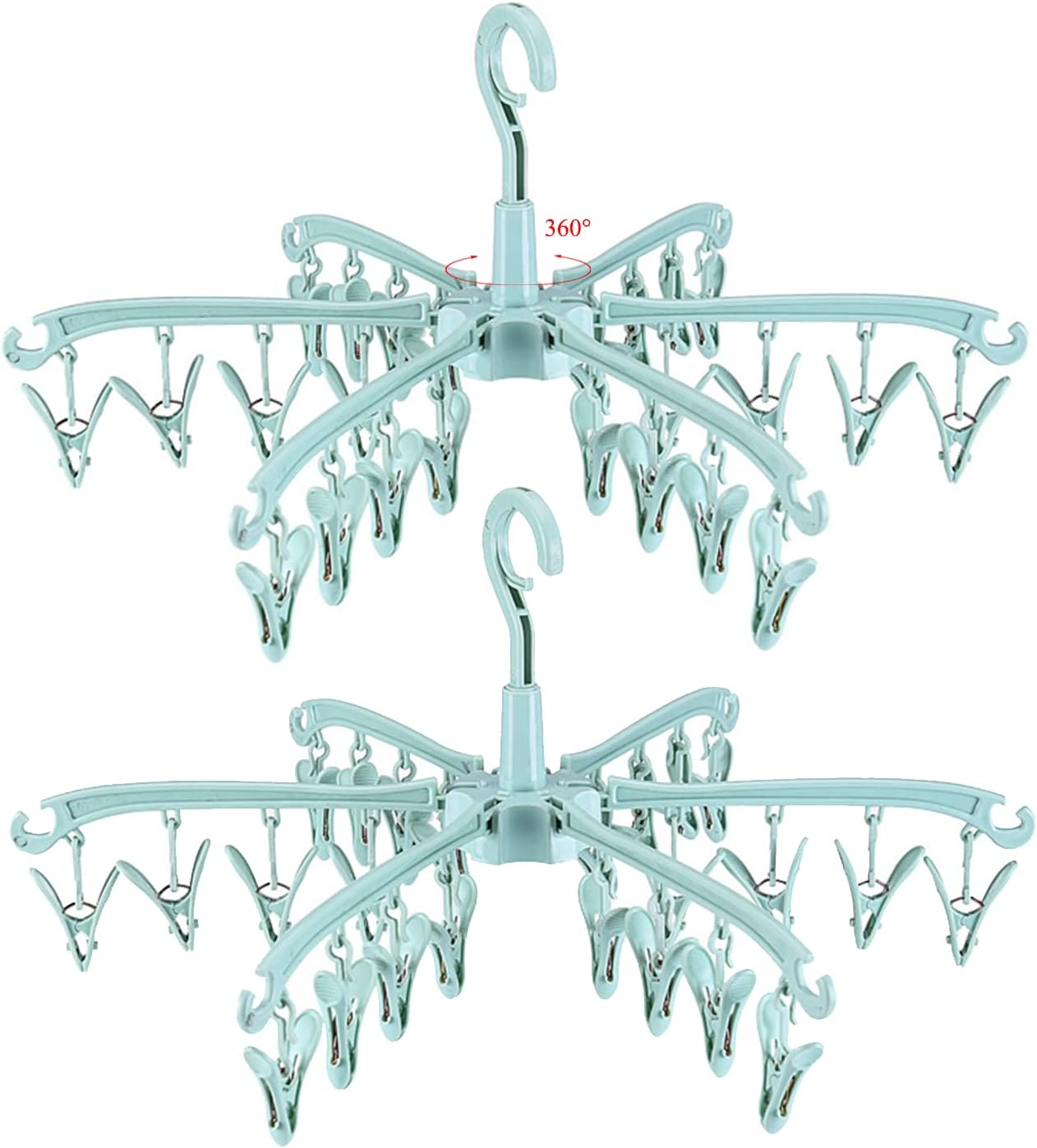 BONYCUST Hanging Rotatable Drying Rack, Special Sock Dryer with 24 Pegs for Ling...