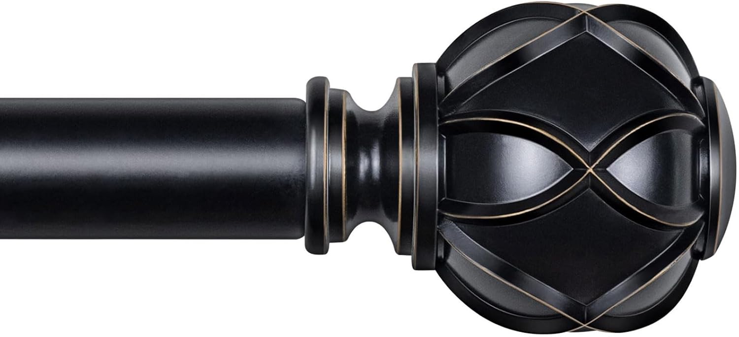 KAMANINA Black Curtain Pole 80 to 365 cm, 22 mm Diameter Single Curtain Rod, Adj...